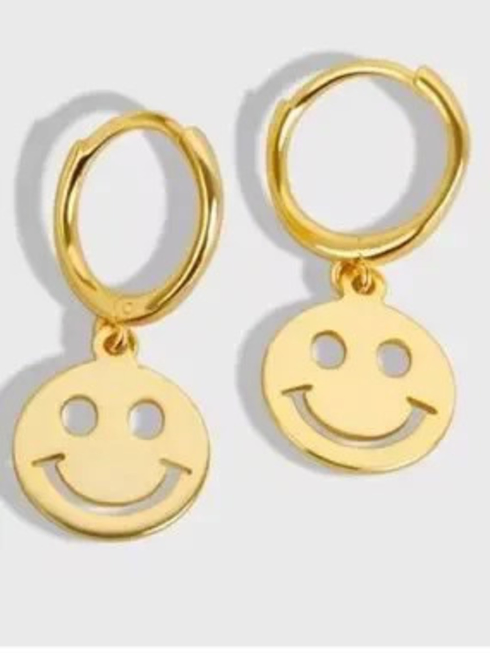 Gold Smiley Drop Hoop Earrings